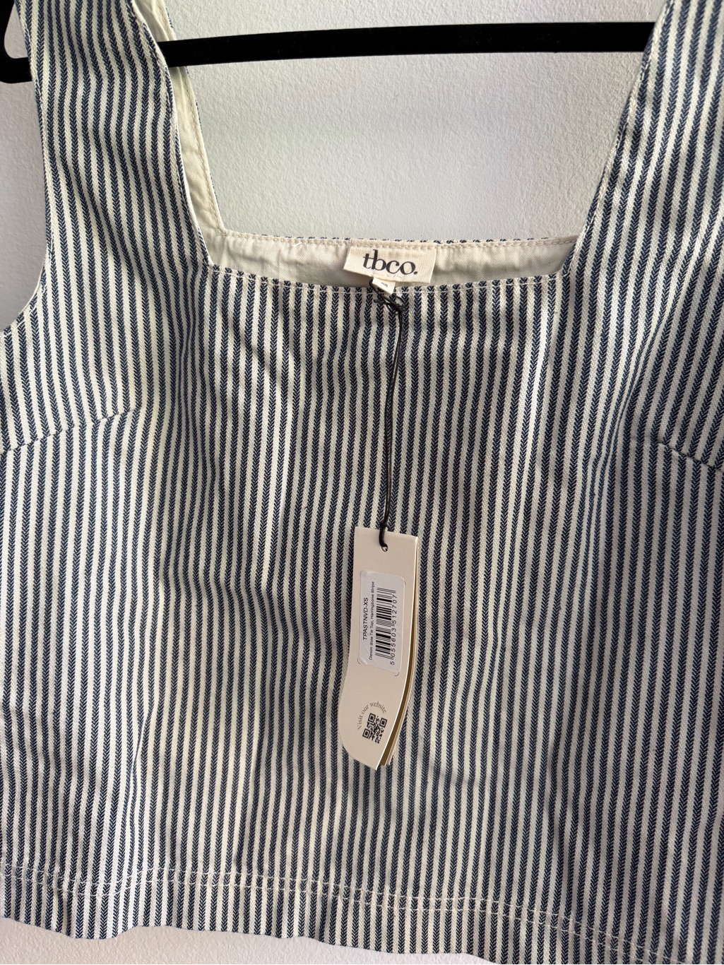 Blue And White Striped Square-Neck Tie-Side Crop Tank — image 3 of 3